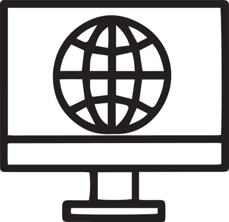 Black Computer monitor with globe icon isolated on white background. Internet communication protocol. Vector Illustrationのイラスト素材