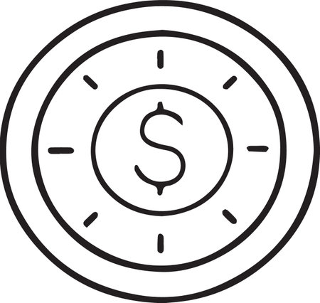 Black line Coin money with dollar symbol icon isolated on white background. Banking currency sign. Cash symbol. Vector Illustrationのイラスト素材