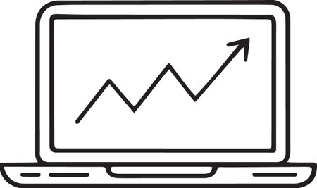 Black line Laptop with graph icon isolated on white background. Report text file icon. Accounting sign. Audit, analysis, planning. Vector Illustrationのイラスト素材
