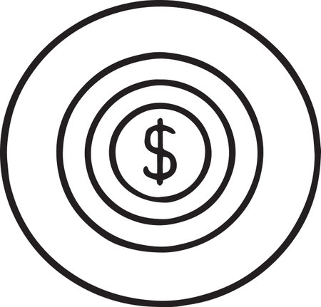 Black line Target with dollar symbol icon isolated on white background. Investment target icon. Successful business concept. Cash or Money. Vector Illustrationのイラスト素材