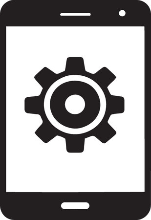 Smartphone with gear icon isolated on white background. Vector illustration.のイラスト素材