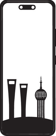 Smartphone with cityscape on the screen. Vector illustration on white background.のイラスト素材