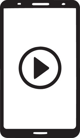 Smartphone with play button on screen isolated on white background. Vector illustration.のイラスト素材