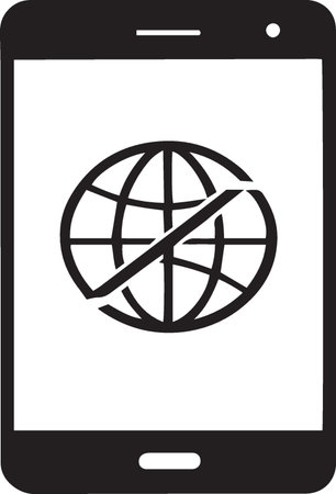 Black Mobile phone with globe icon isolated on white background. Vector Illustrationのイラスト素材