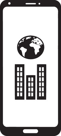 smartphone icon with building and earth on screen isolated on white backgroundのイラスト素材