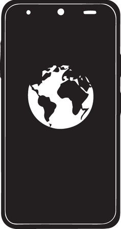Smartphone with the globe on the screen. Vector illustration. Black background.のイラスト素材