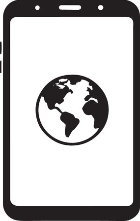 Smartphone with world map icon isolated on white background. Vector illustration.のイラスト素材