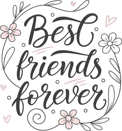Best friends forever. Hand drawn lettering. Vector illustration isolated on white background.のイラスト素材