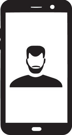 Black Mobile phone with face icon isolated on white background. Vector Illustrationのイラスト素材