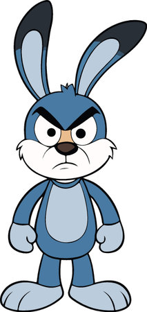 Cartoon illustration of a blue hare with an angry expression.のイラスト素材