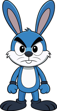 Cartoon illustration of a blue rabbit with a sad expression on his face.のイラスト素材