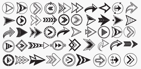Set of arrow icons in black and white colors. Vector illustration.のイラスト素材