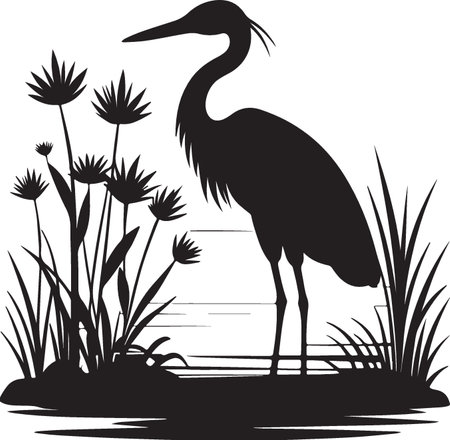Heron on the lake.Vector illustration ready for vinyl cutting.のイラスト素材