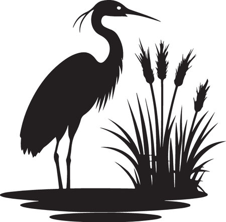Heron and reeds.Vector illustration ready for vinyl cutting.のイラスト素材