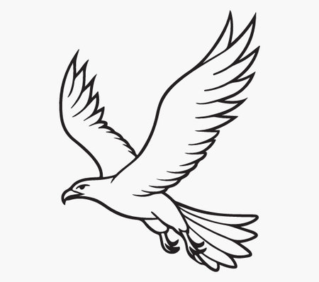 Eagle flying isolated on white background. Vector illustration in outline style.のイラスト素材