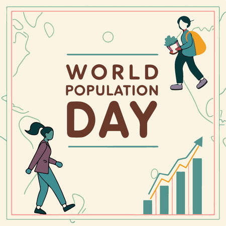 World Population Day. Vector illustration of a man and woman on the background of the world Population Day.のイラスト素材