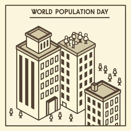 World Population Day. Vector illustration of a city with buildings and people.のイラスト素材