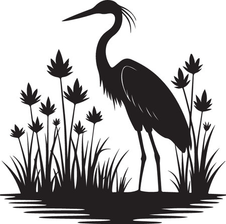 Heron in the grass.Vector illustration ready for vinyl cutting.のイラスト素材
