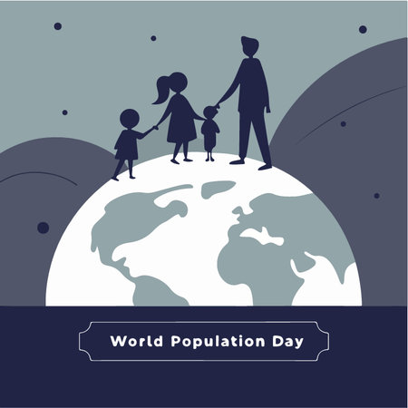 World Population Day vector illustration with family and planet in flat style.のイラスト素材