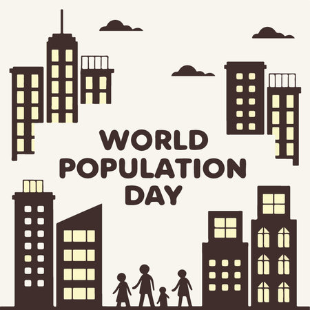 world Population day concept with silhouettes of people and city vector illustrationのイラスト素材