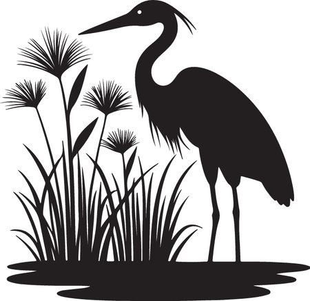 Vector image of a heron on a background of reeds.のイラスト素材
