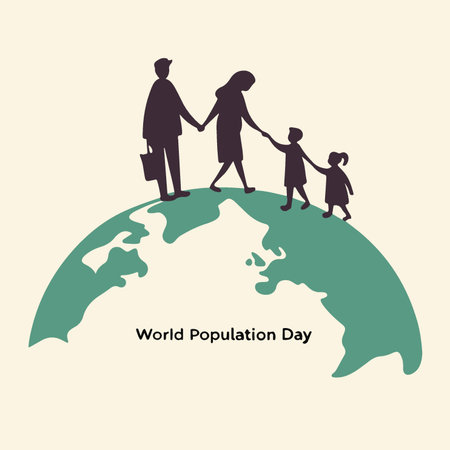World Population Day vector illustration with family silhouettes on the globe.のイラスト素材