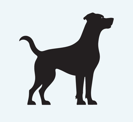 Black silhouette of a dog. Vector illustration isolated on blue background.のイラスト素材