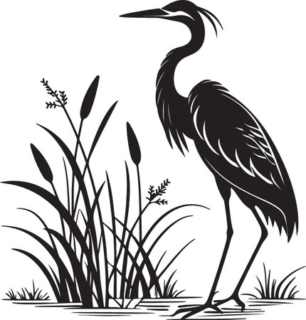 Heron.Vector illustration ready for vinyl cutting. Isolated on white backgroundのイラスト素材