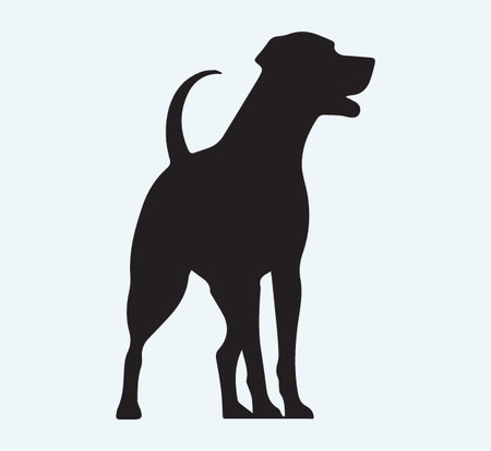 Dog silhouette. Isolated on blue background. Vector Illustration.のイラスト素材