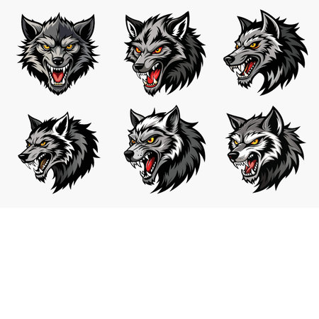 Set of wolf head with different emotions isolated on white background. Vector illustration.のイラスト素材