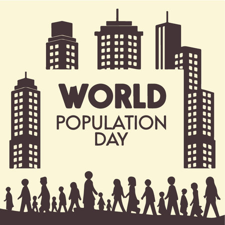 world Population day poster with silhouettes of people and buildings vector illustrationのイラスト素材