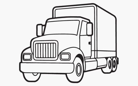 Cargo truck isolated on white background. Vector illustration in outline style.のイラスト素材