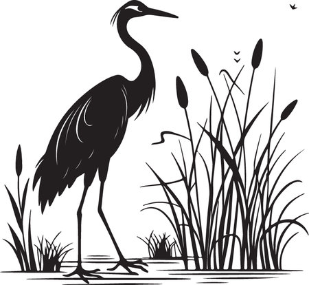 Vector image of a heron on a background of reeds.のイラスト素材