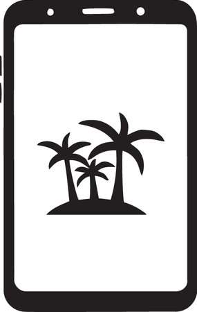 smartphone with palm tree icon on white background, vector illustration.のイラスト素材
