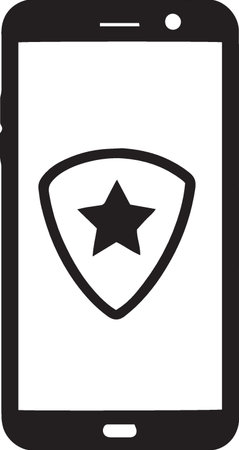 Smartphone with shield and star on the screen. Vector illustration.のイラスト素材