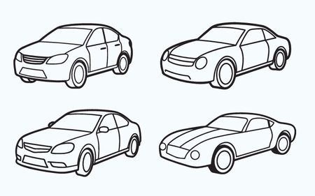 Set of cars isolated on white background. Vector illustration in outline style.のイラスト素材