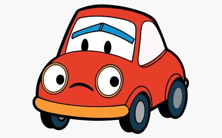 Cartoon red car with sad face - vector illustration, eps10のイラスト素材