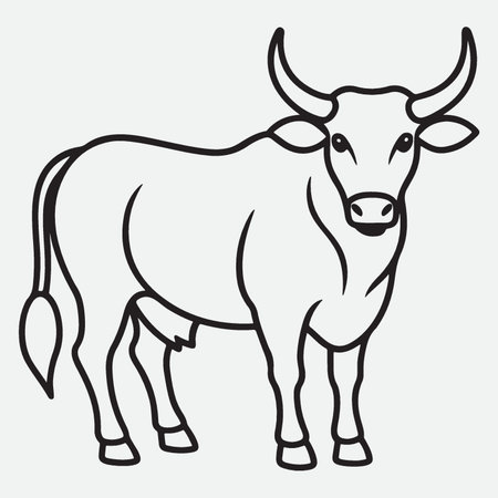 Illustration of a black and white bull on a light background.のイラスト素材