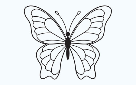 Butterfly silhouette isolated on light blue background. Vector illustration.のイラスト素材