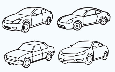 Set of cars isolated on a light blue background. Vector illustration.のイラスト素材