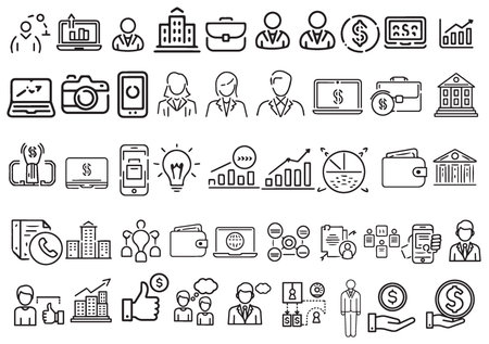 Business icons set. Outline set of business icons for web designのイラスト素材