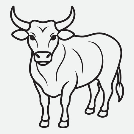 Black and white vector illustration of a bull on a light background.のイラスト素材