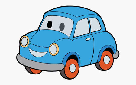 Cartoon blue car isolated on a white background. Vector illustration.のイラスト素材