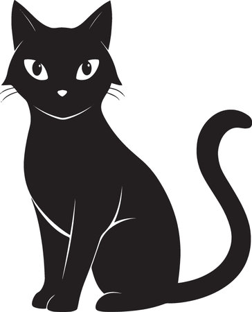 Black cat.Vector illustration of a black cat sitting on white backgroundのイラスト素材