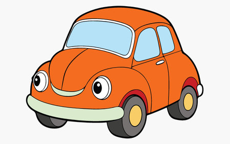 Cute cartoon orange car with eyes and mouth. Vector illustration.のイラスト素材