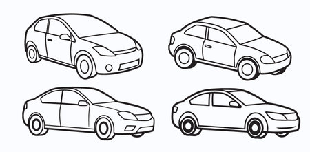 Set of cars in outline style. Vector illustration isolated on white background.のイラスト素材