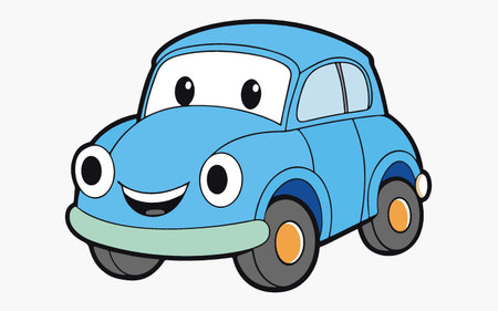Cartoon car. Vector illustration of a blue car with smiling face.のイラスト素材