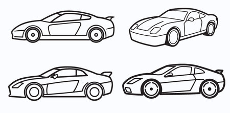 Sport car icons set in black and white. Vector illustration for designのイラスト素材