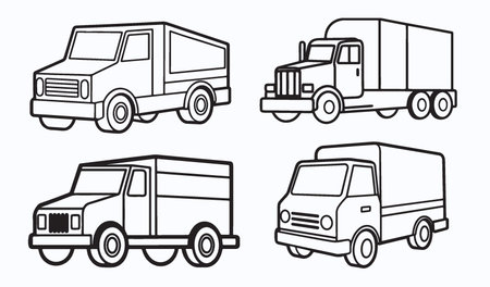 Set of different types of trucks. Vector illustration on white background.のイラスト素材