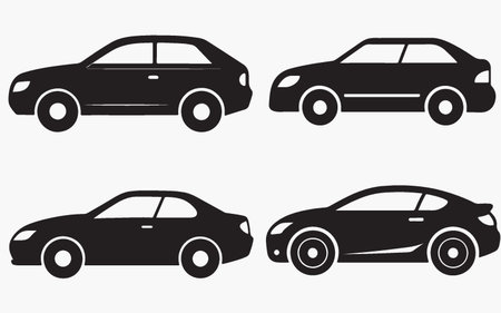 Car icons set. Black silhouettes of cars. Vector illustration.のイラスト素材